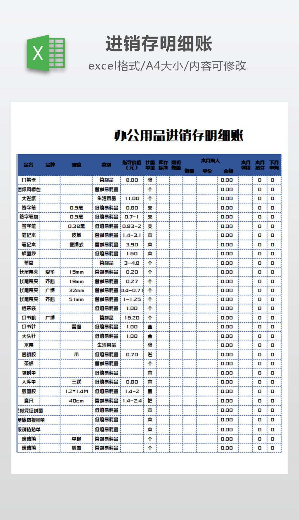 办公用品进销存明细账-版权可商用