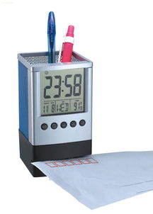拆信刀笔筒,闹钟万年历笔筒,办公家居广告促销礼品 大图