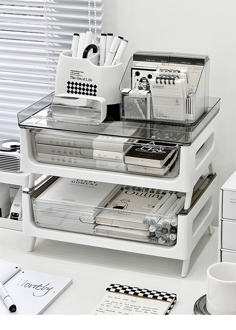 桌面文件收纳盒办公用品A4文件资料档案架框多分层大容量书桌书架