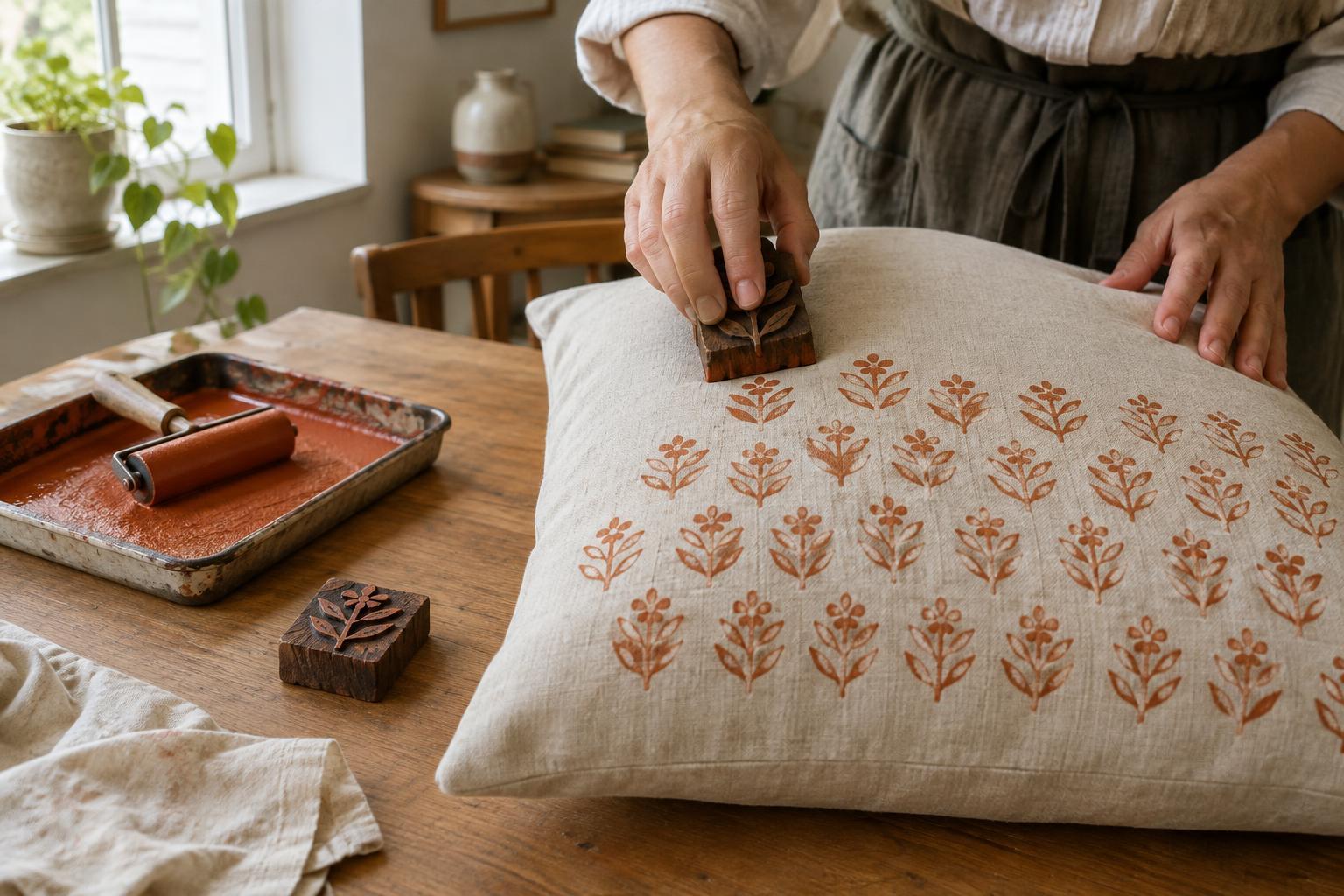 How to Block Print a Repeating Pattern on Fabric Cushion Covers