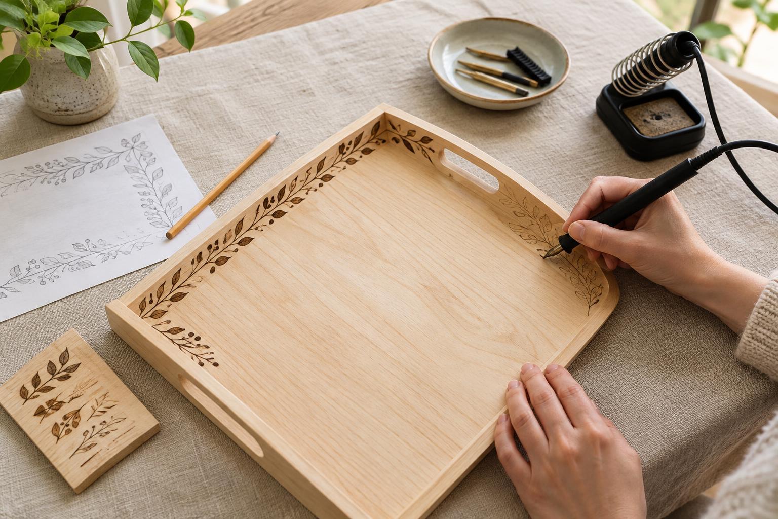 How to Woodburn a Pattern on an Unfinished Wooden Tray Safely